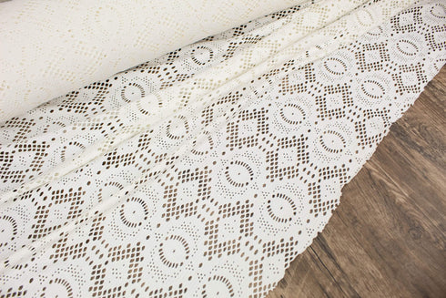 Off White Fancy Cut Out Polyester Spandex Knit Fabric Made in France by the yard ATK00502R  Extra Wide